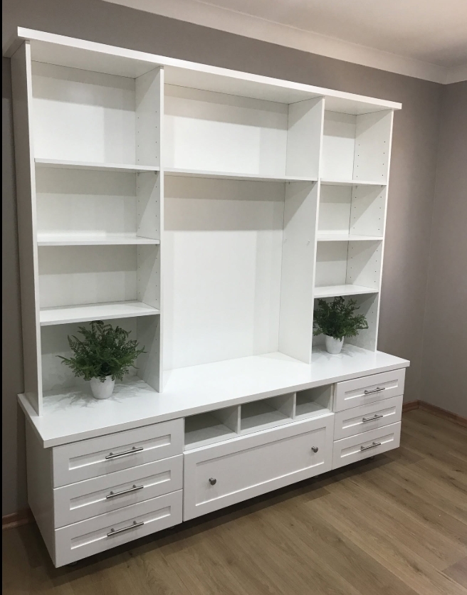 White Shaker TV & Display Unit — custom cabinetry by Modern Kitchens & Cupboards